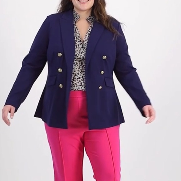 On 34th Faux Double Breasted Ponte Knit Blazer Navy Blue 1X - Picture 3 of 12